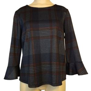 everly black/red/green plaid blouse size small polyester blend